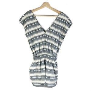 Madewell Striped Romper Cap Sleeves V-Neck  Gray White Sz XS